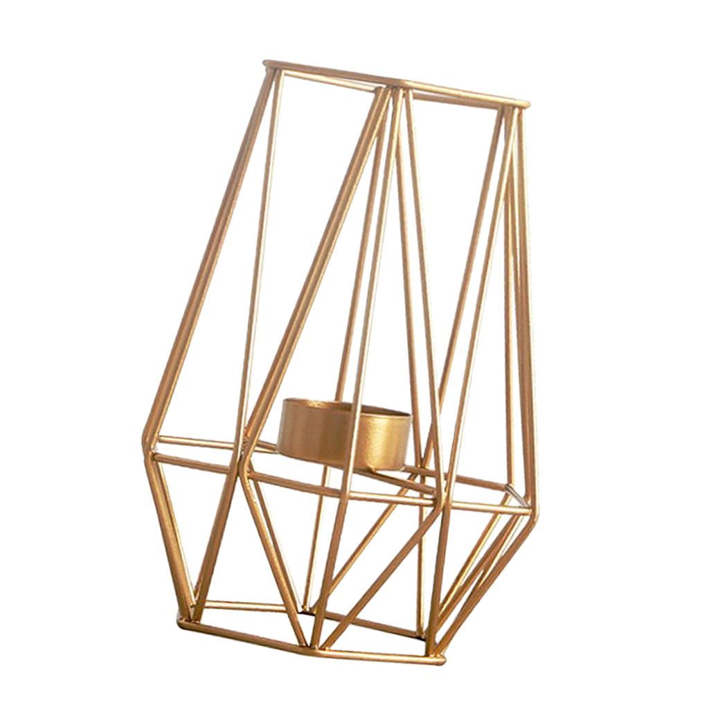 3D Geometric Candle Holder Iron Frame Tealight Candle Candlestick Gold L