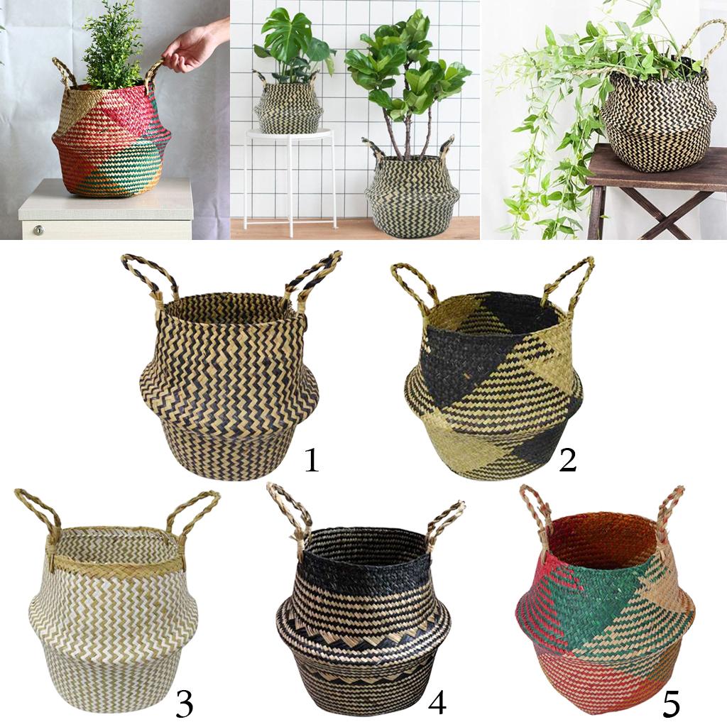 Vintage Wicker Rattan Woven Basket Vase Round Basket Vases Garden Home Decor