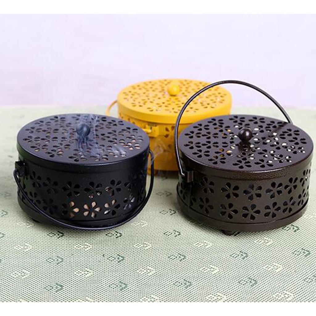 Retro Hollow Out Mosquito Coil Holder Handle Box for Teahouse Home Black