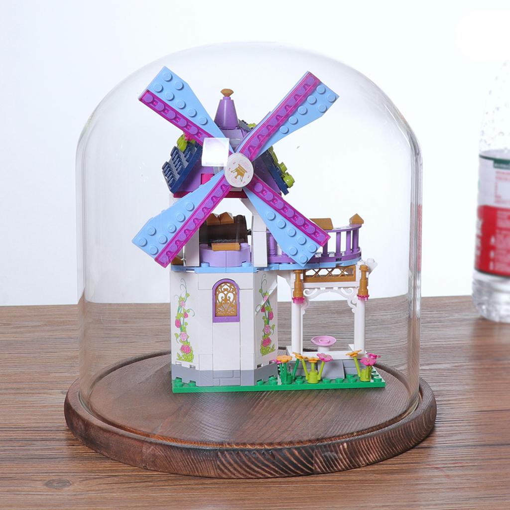 2xGlass Dome Cloche with Base Flower Landscape Holder Glass Cover Brown G