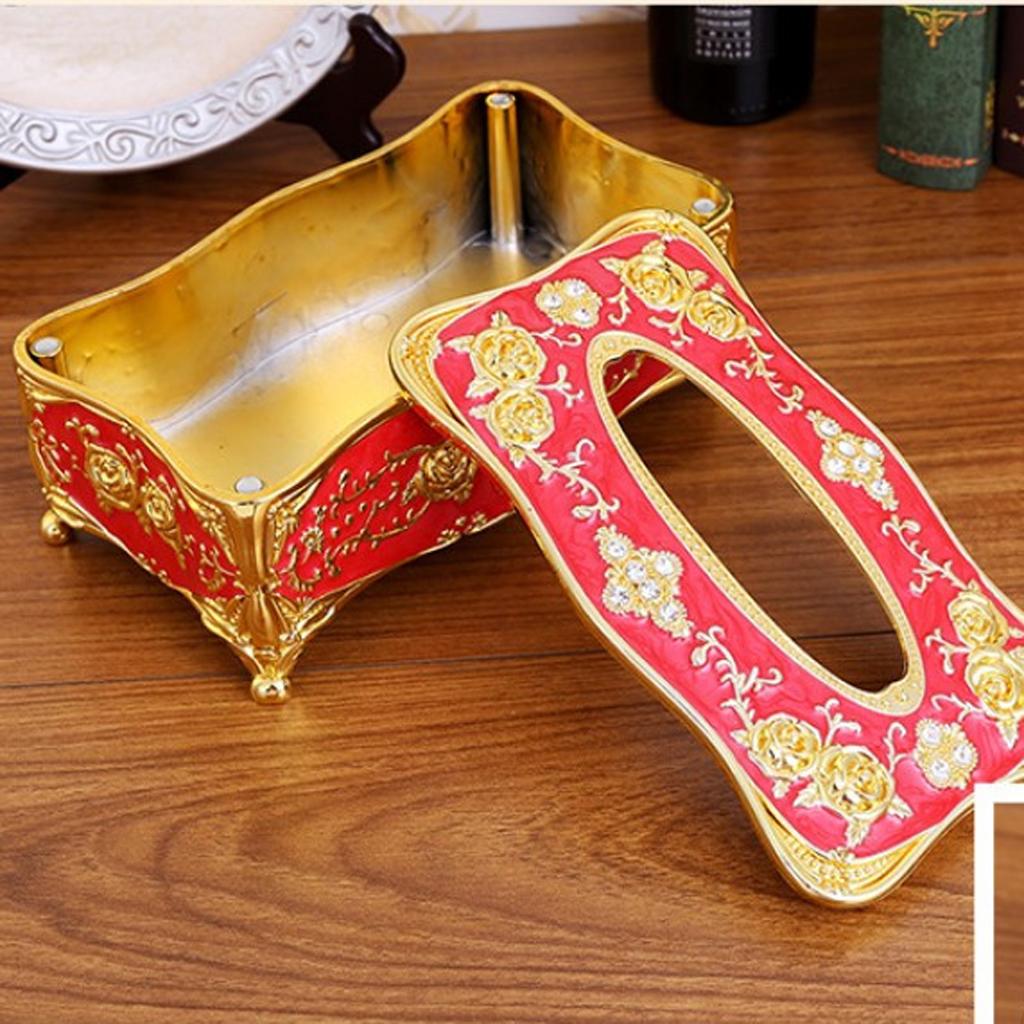 European Style Acrylic Tissue Box Luxurious Rose Napkin Cover  Golden Red