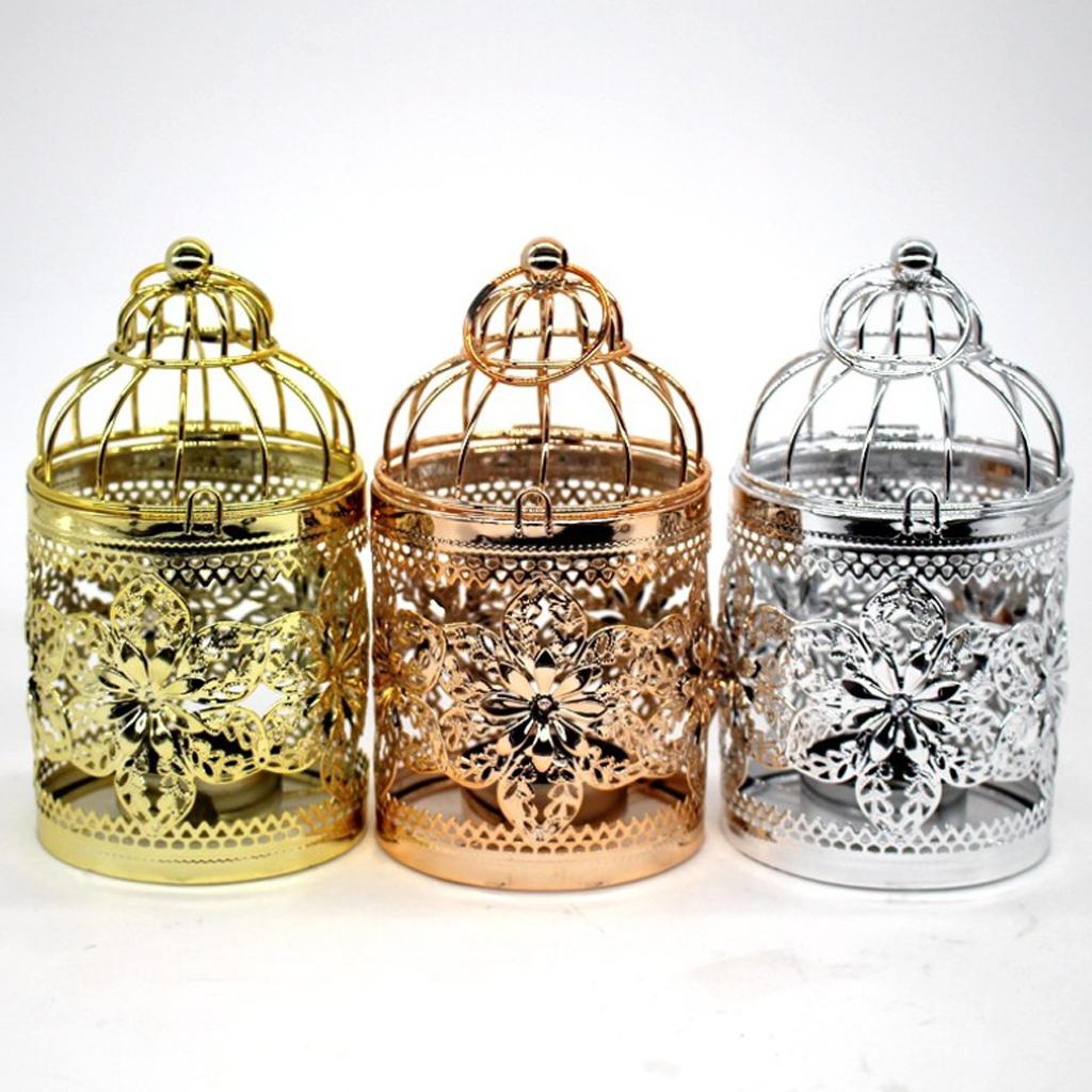 Electroplated Metal Birdcage Shape Tea Light Candle Holder  B-Rose Gold