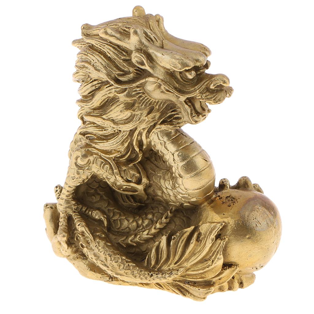 Brass Chinese 12 Zodiac Animal Statue Sculpture Ornament Luck Charm Dragon