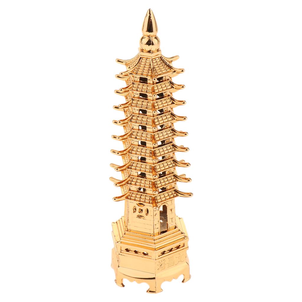 Home Decor Wenchang Pagoda Tower Statue Fengshui Ornament Golden XS