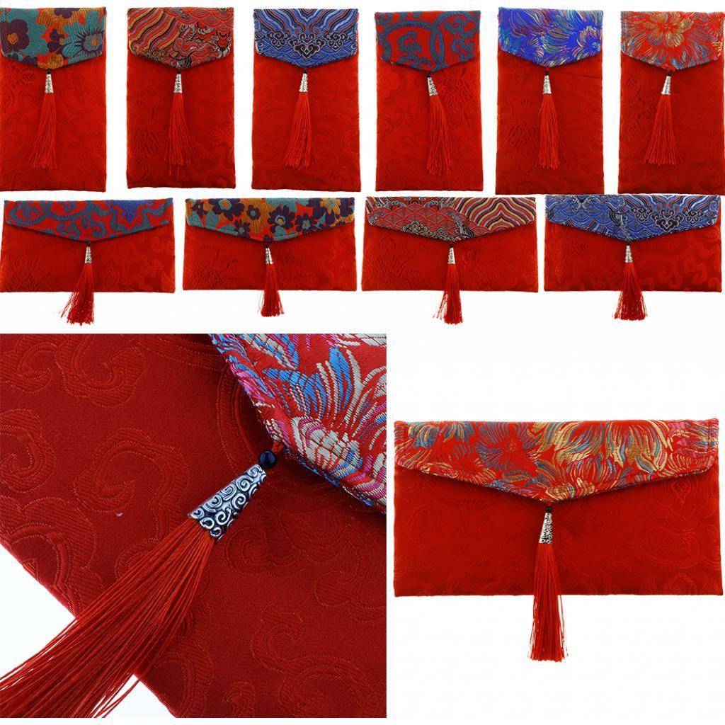 Brocade Red Envelop Silk Embroidery Crafts Pocket Money Bag Wave Red