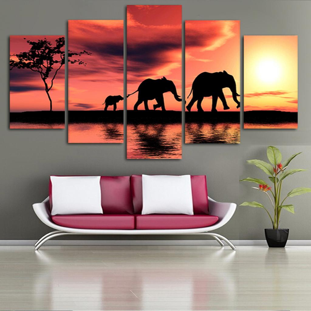 5 Panels HD Modern Abstract Painting 3 Elephants