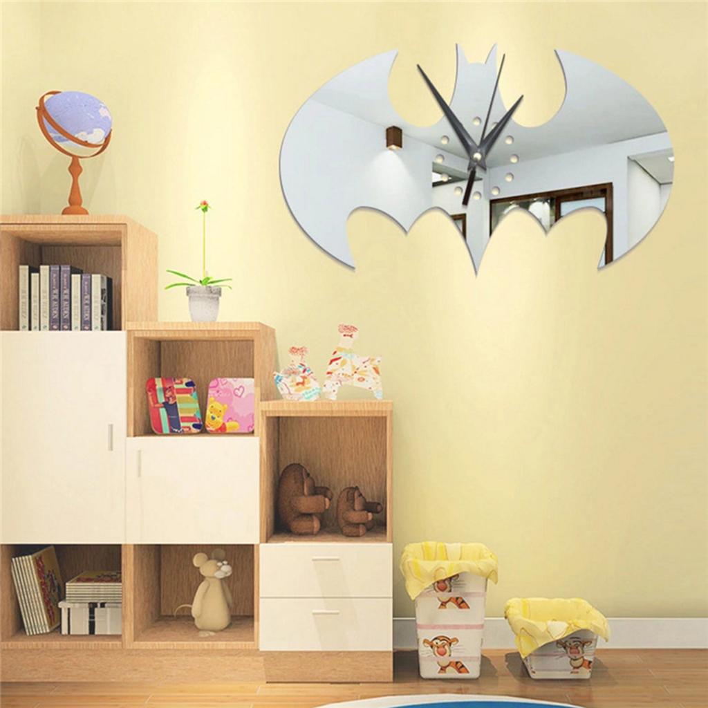 Acrylic Batman Wall Clock Wall Sticker Mute Clock Silver