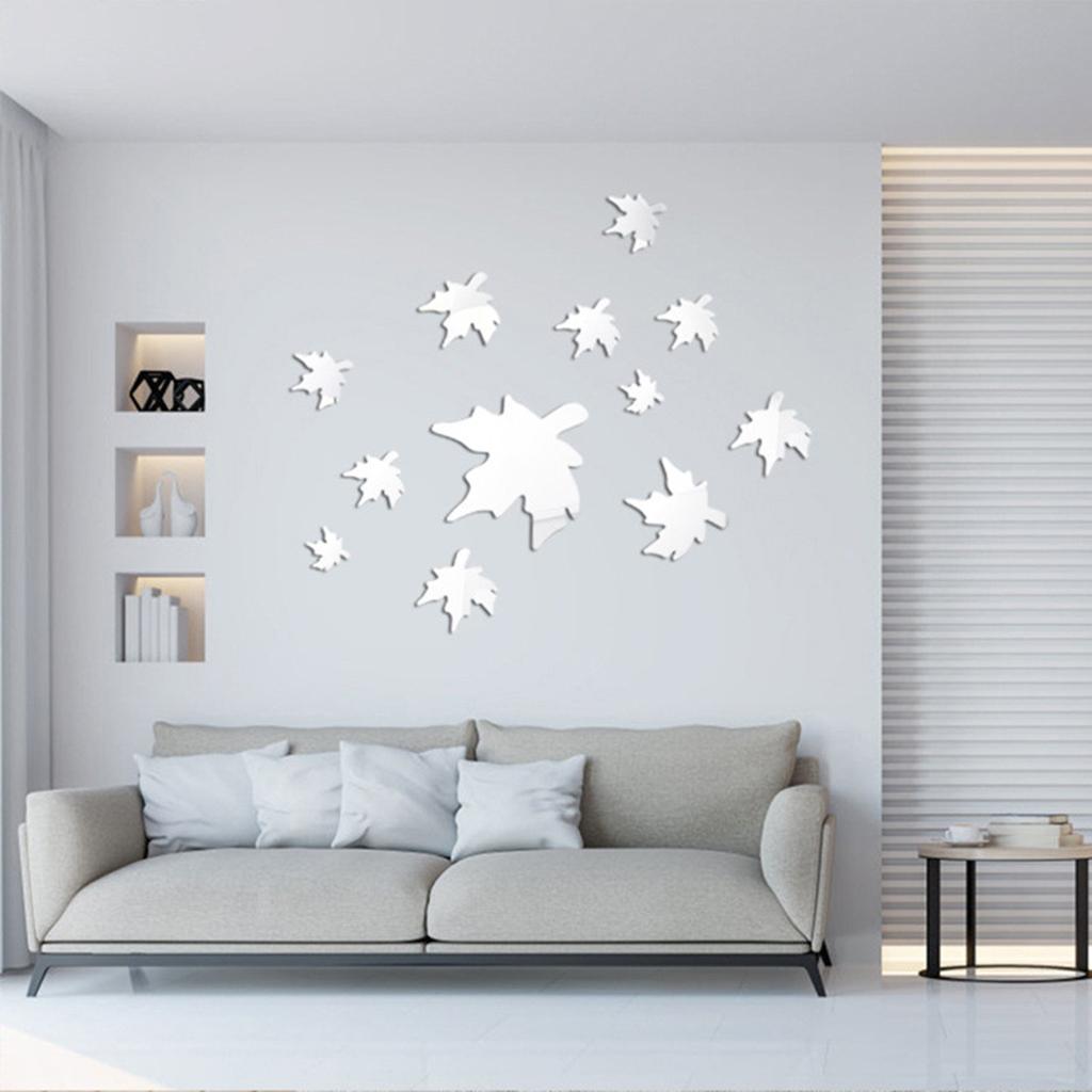 Pine Leaf Acrylic Wall Sticker Mirror 3D Wall Decals 60x40cm Silver