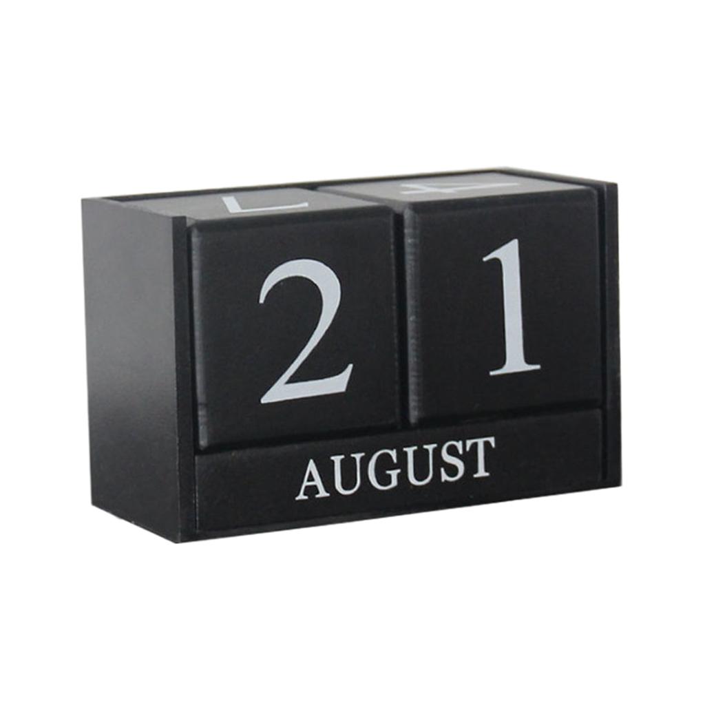 Wooden Calendar Blocks Creative Home Office Ornament Tabletop Decor Black