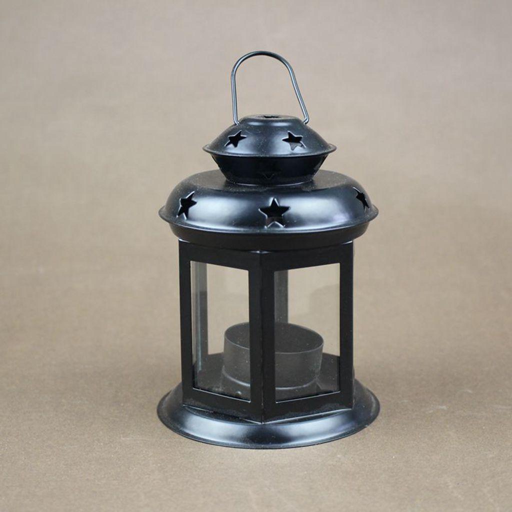 Outdoor Iron Wind-proof Lamp Candle Holder Candlestick Ornament Black