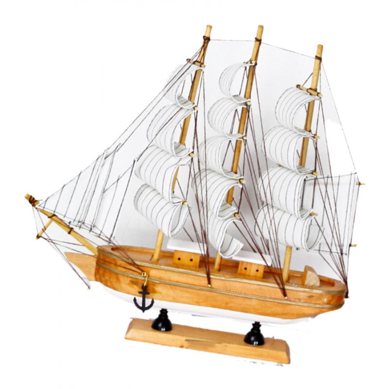 Wooden Sailing Ship Model Vintage Sailboat Nautical Decor for Tabletop 31cm white