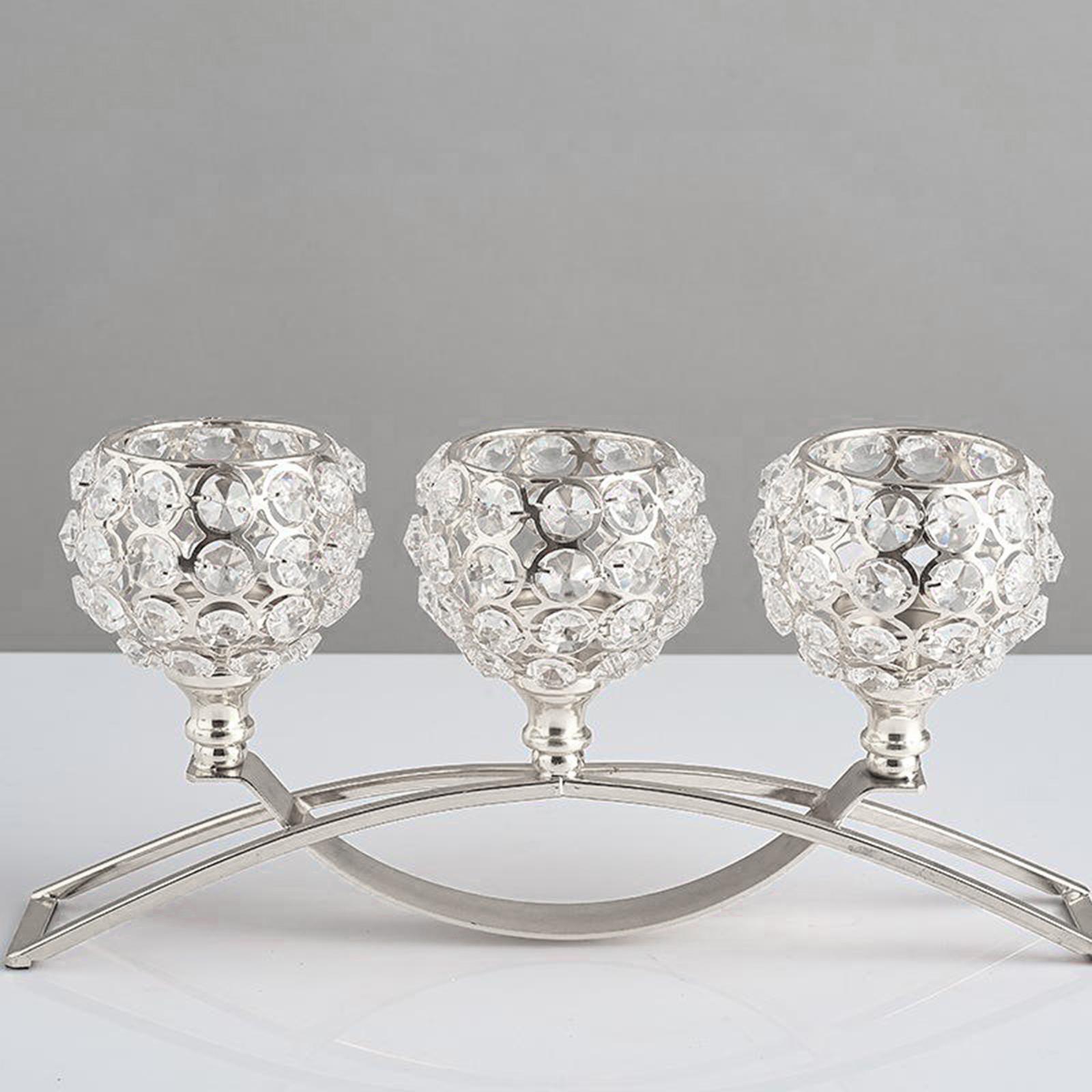 Crystal Candle Holder 3 Arms Candelabra Wedding Table Ornament Silver