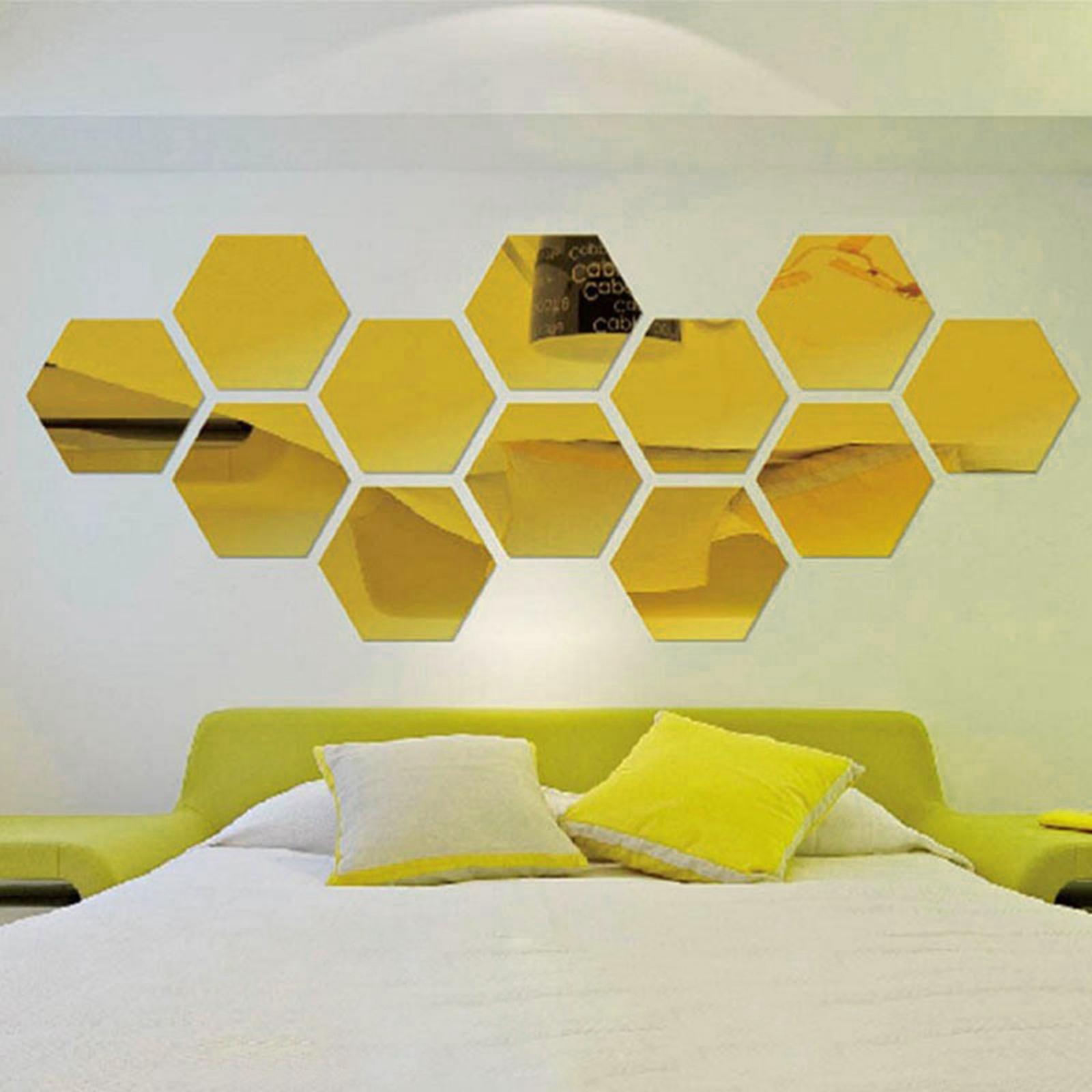 30Pcs  Mirror Hexagon Vinyl Wall Sticker Decal Home Decor Gold 46x40x23mm