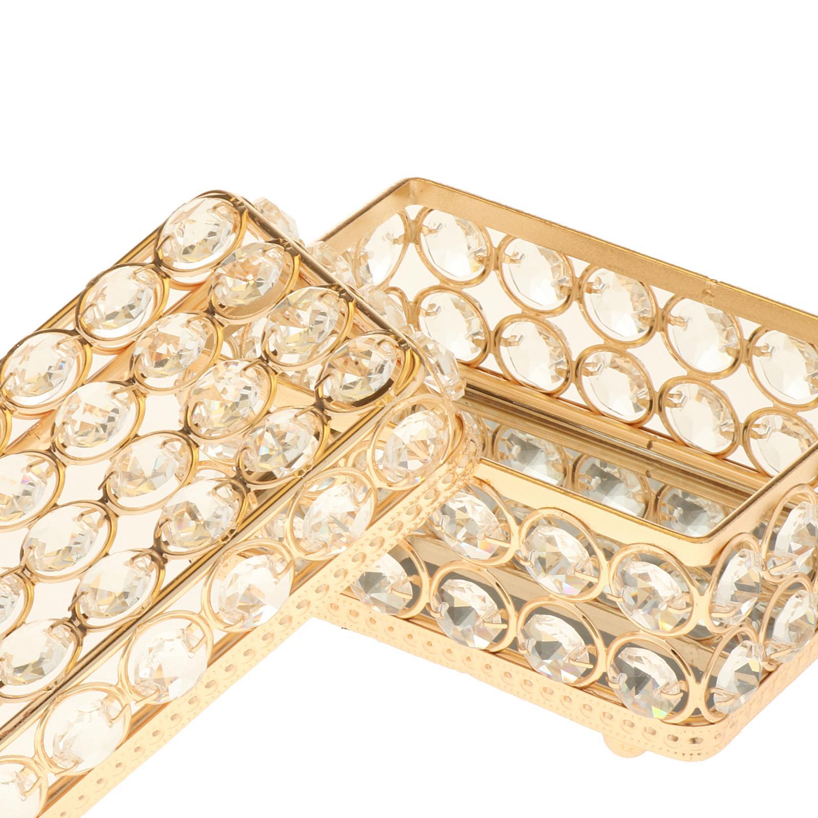 Gold Crystal Jewelry Box with Cover Rhinestone Trinket Keepsake Storage Case
