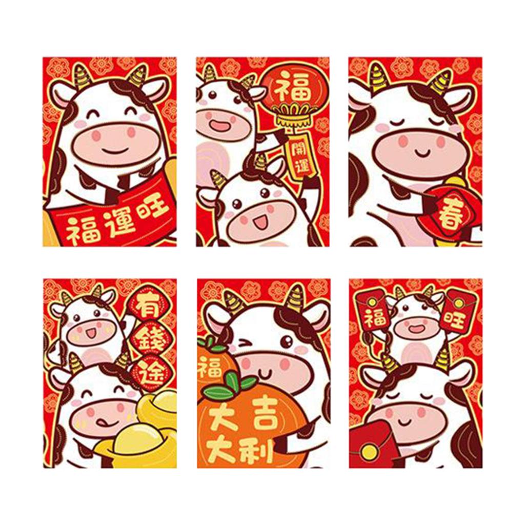 6pcs Chinese New Year Red Envelope 2021 Ox Hong Bao Lucky Money Bag Style1