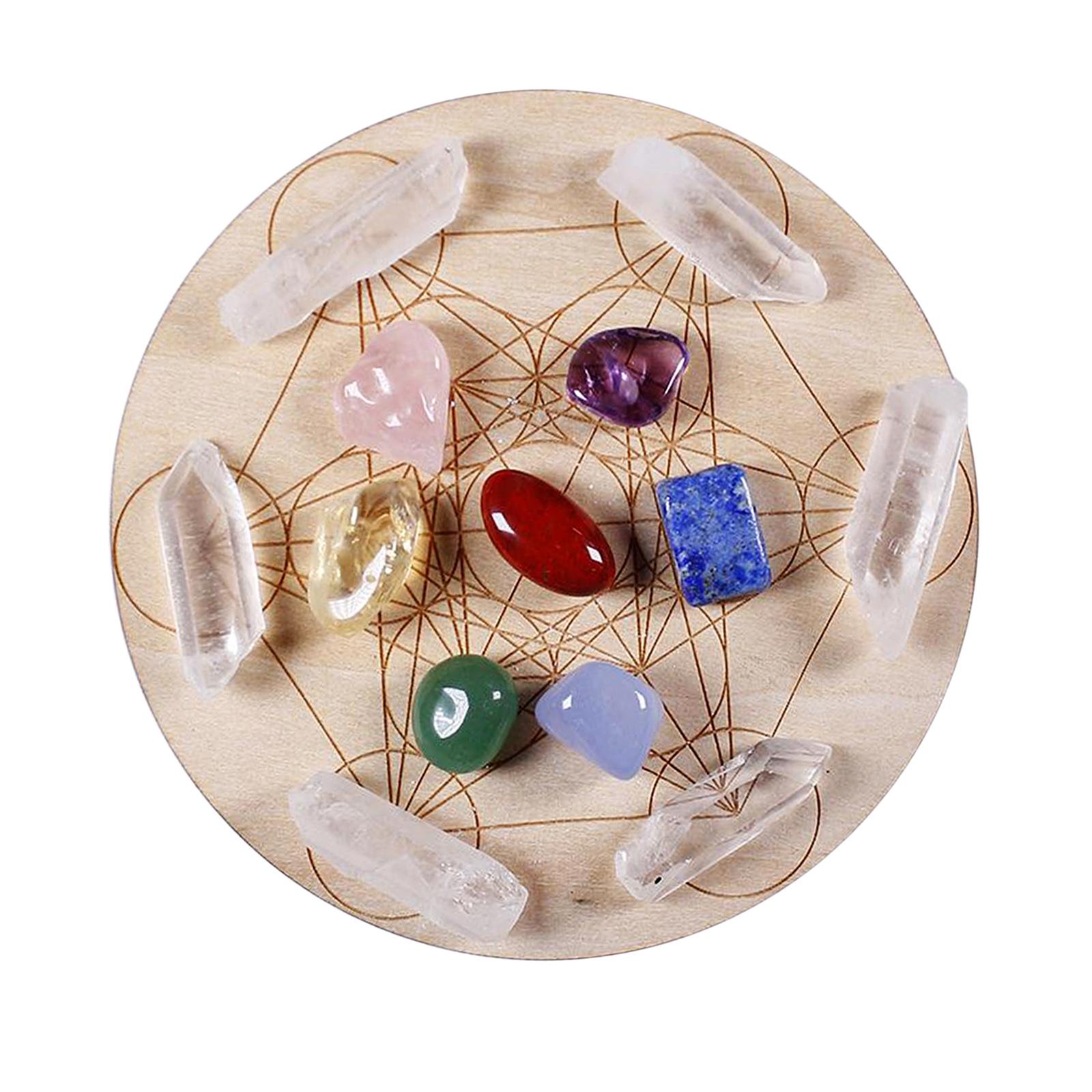 Crystal Heal Stone + Wood Plate Raw Quartz Collection Gem Spiritual Lucky C