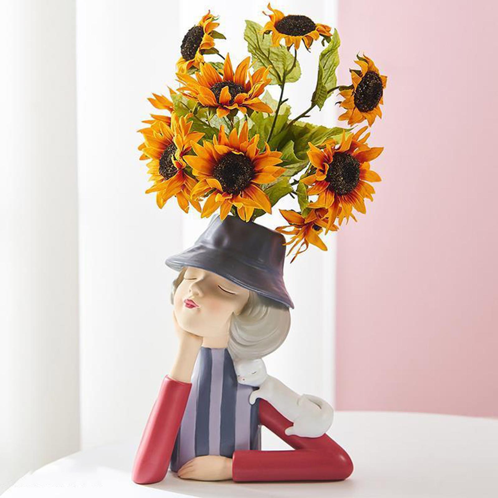  Girl Statue Flower Vase Tabletop Planter Bouquet Ornaments Craft Gift Red