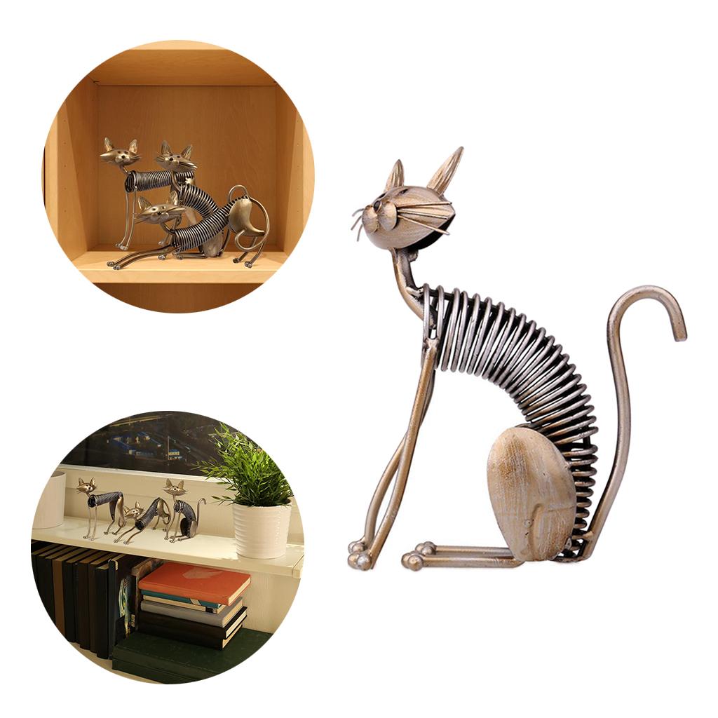 Cartoon Iron Cat Sculpture Ornament Figurine Statue Office Artwork Crafts C