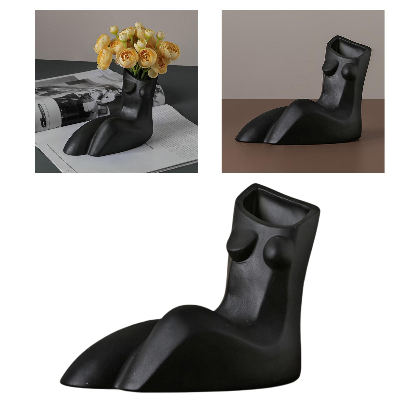Ceramic Female Body Vase Plants Pot Statues Desk Decor Black 18x8x14cm