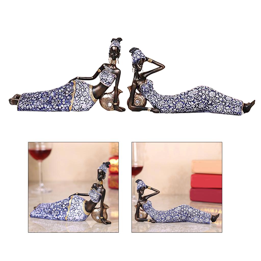 Resin African Lady Figurines Sculptures Tribal Female Statue Leaning