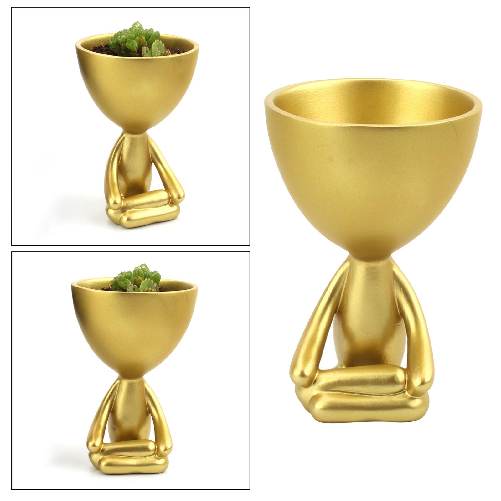 Succulent Planter Decorative Meditation Figurine Plant Pot Vase Golden