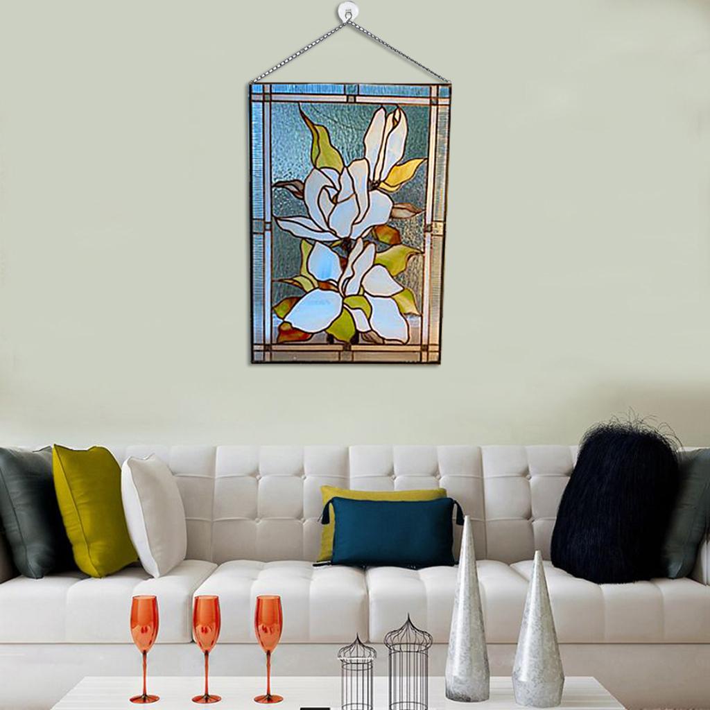 Stained Glass Rectangle Window Panel Suncatcher Wall Decor Magnolia