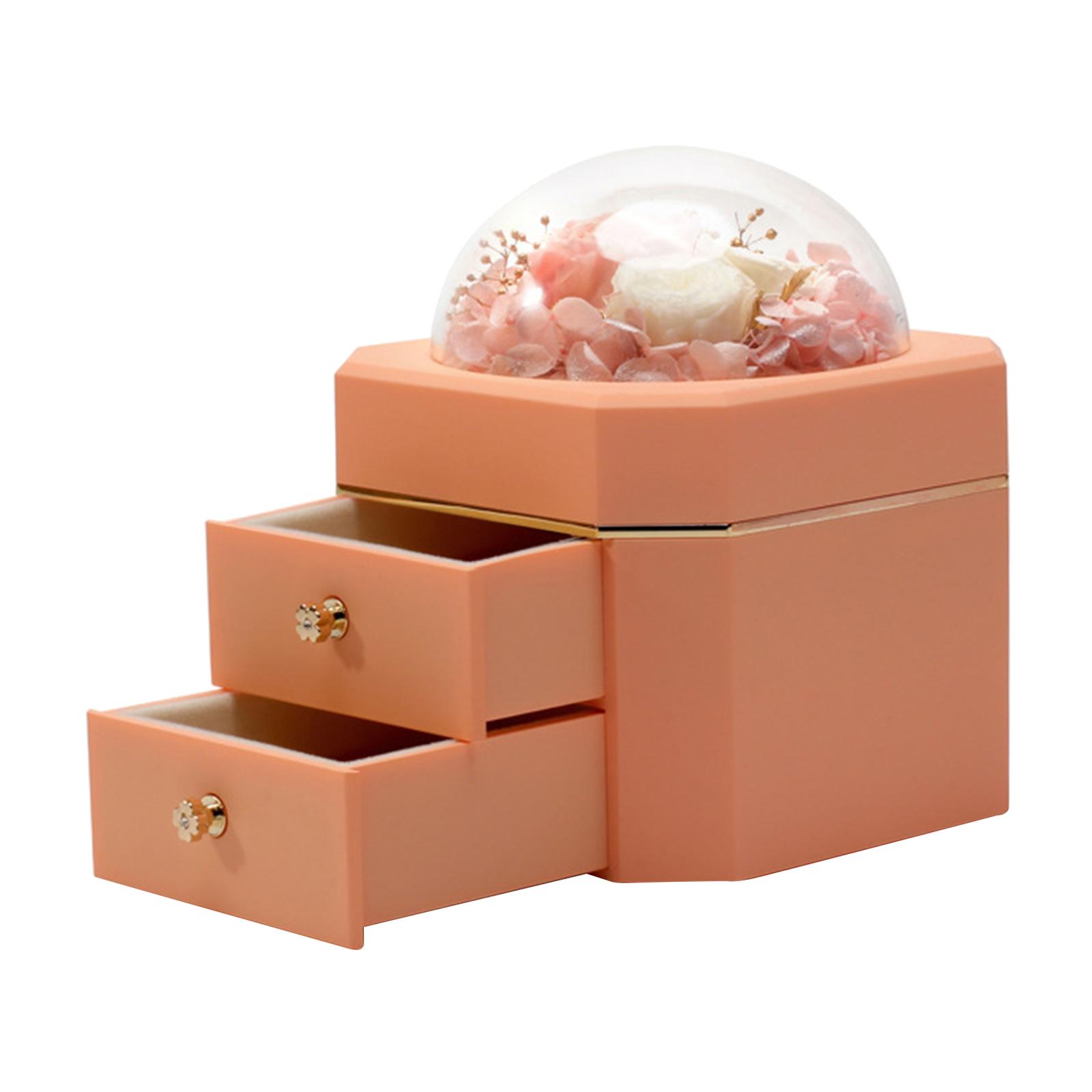 Jewelry Box Necklace Travel Drawer Storage Organizer Double Layer Orange