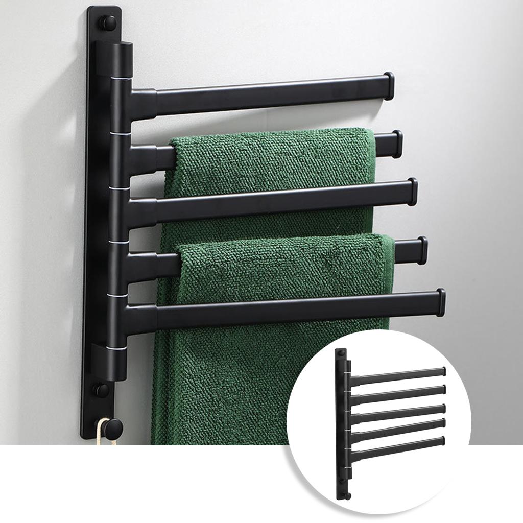 Rotatable Wall Towel Rack Bar Swing Self Adhesive Home Bathroom Hotel 5 Bar