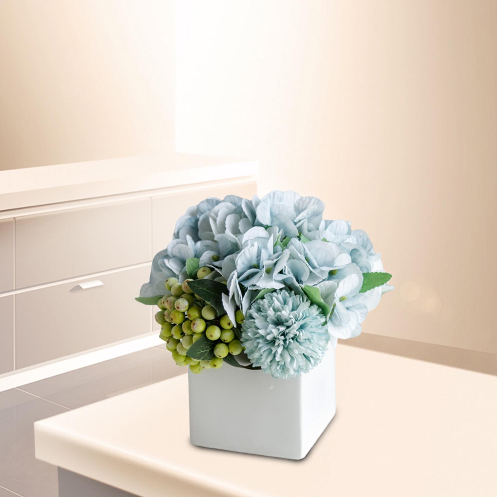 Artificial Silk Flowers Hydrangea With Ceramic Vase Hydrangea Blue