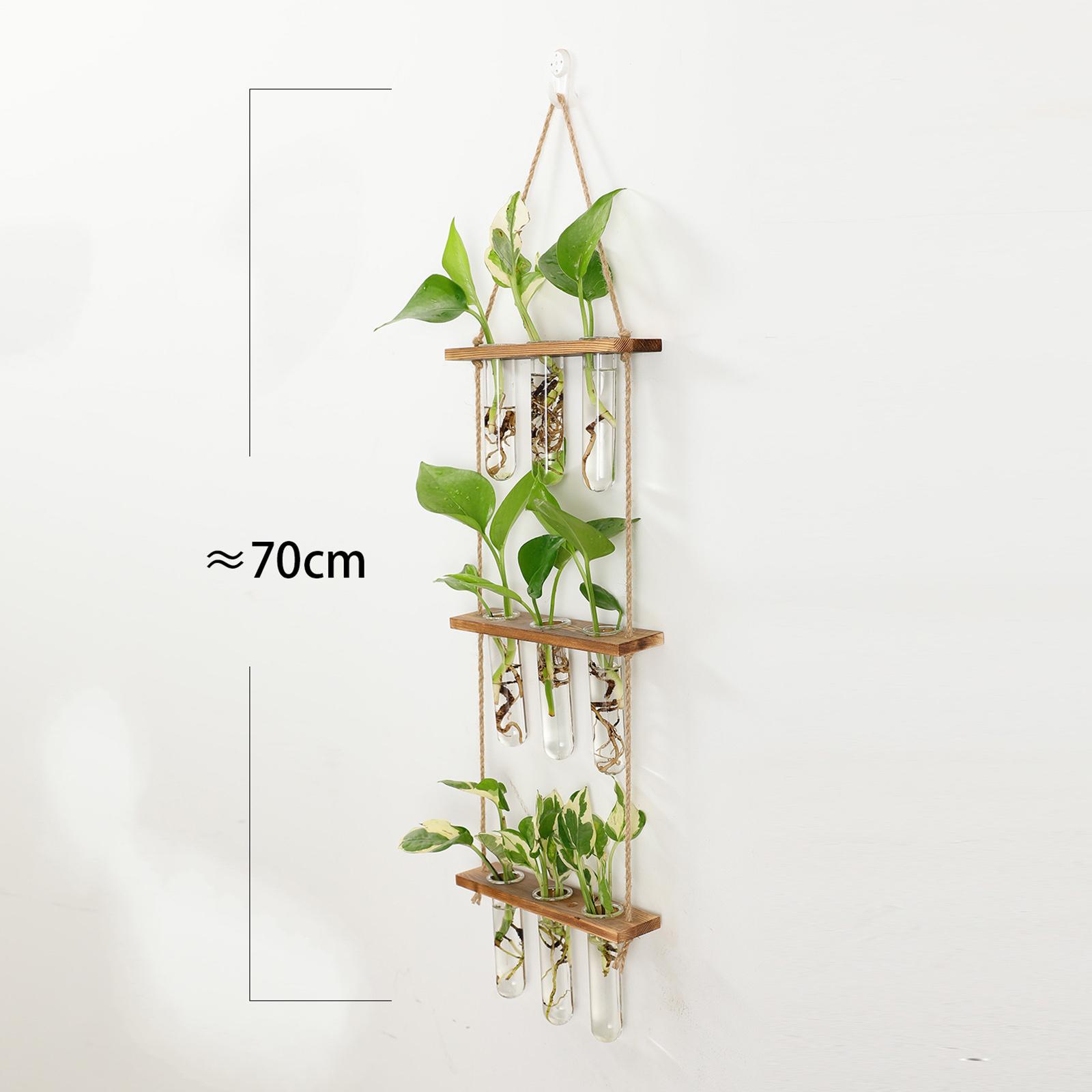 Hydroponic Plant Vase Test Tube Vase Wood Wall Hanging Planter Natural Wood