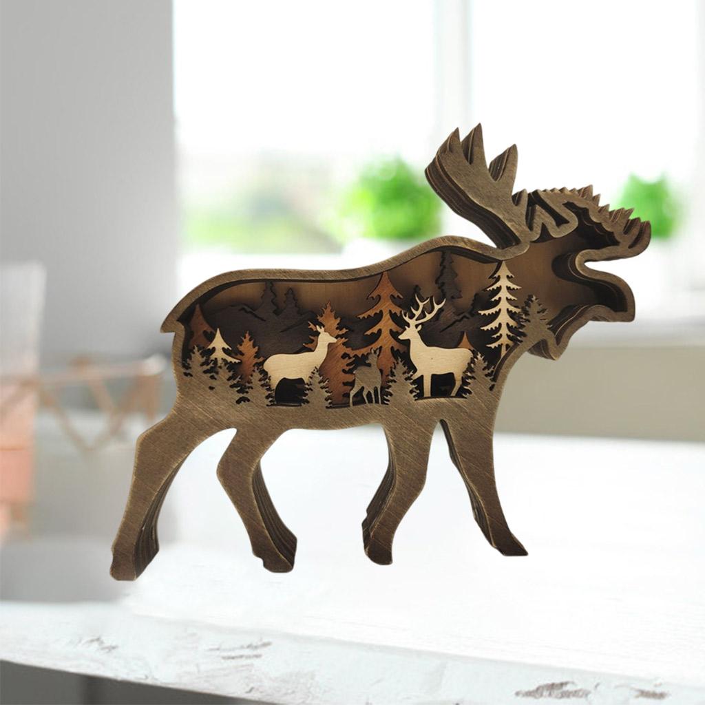 Wooden Animals Ornaments Nordic Figure Statue for Tabletop Living Room Decor Elk
