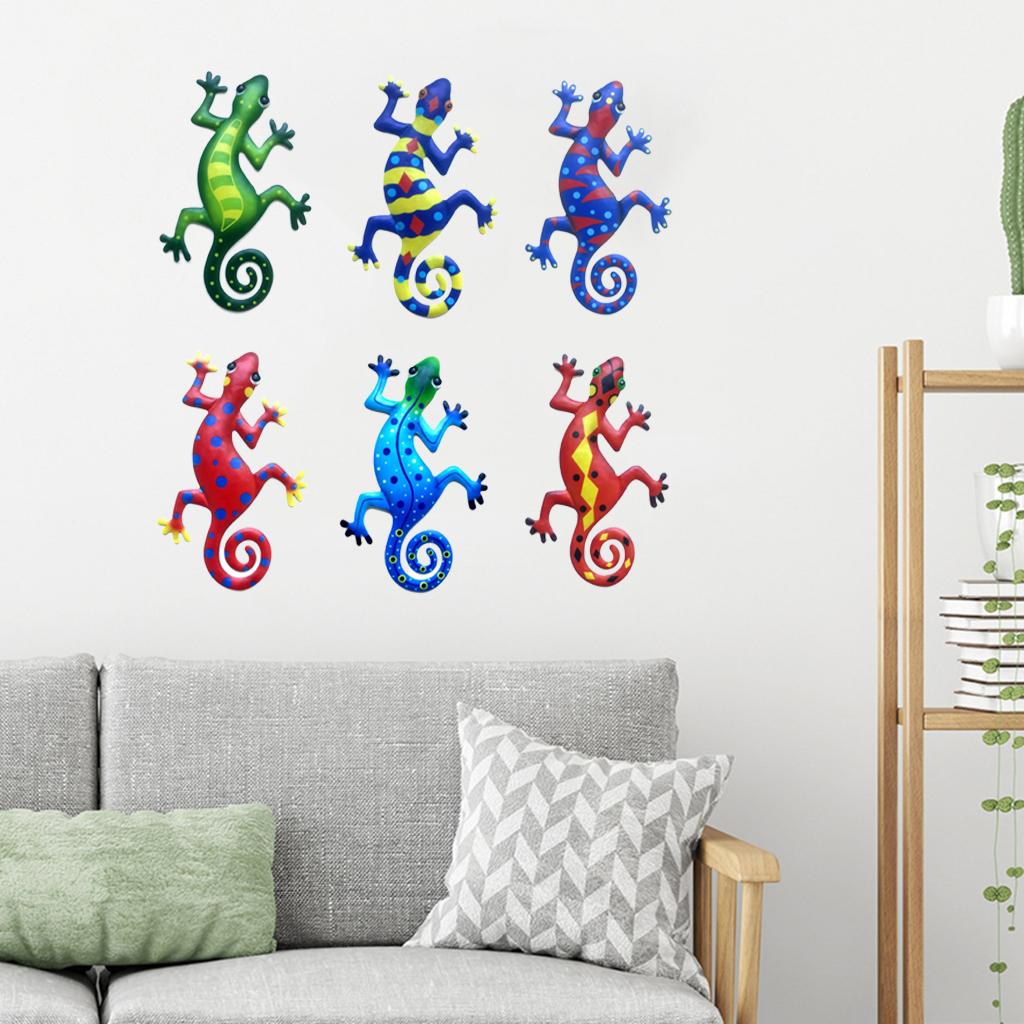 6 Pieces Gecko Wall Art Ornament Metal Geckos Lizard Wall Hanging Sculpture