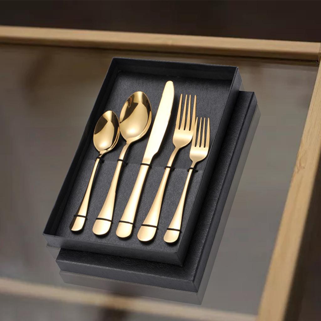 5x Stainless Flatware Tableware Picnic Cutlery Dinnerware Utensils Gold