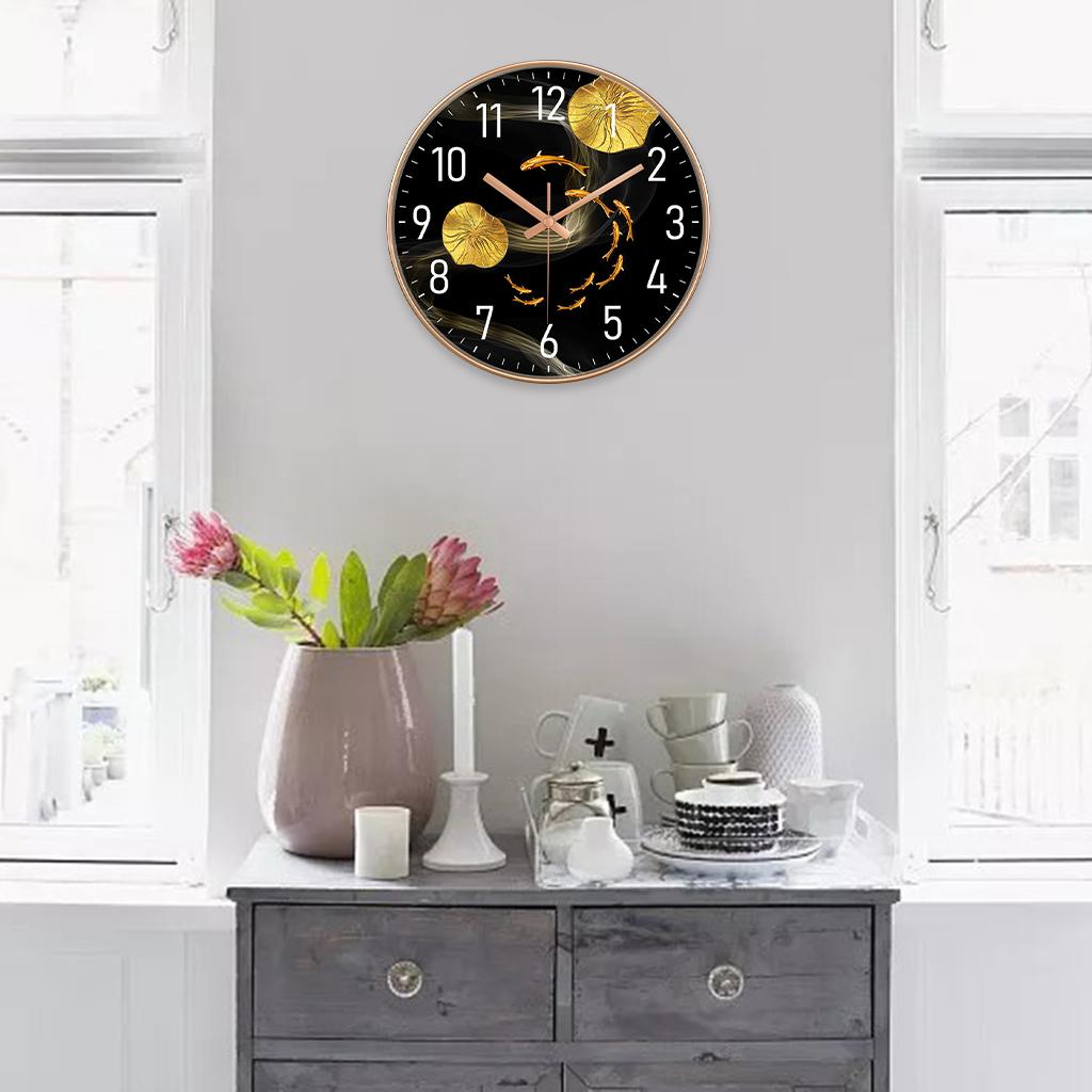 Goldfish Wall Clock Silent Battery Operated for Home Bedroom Office Black