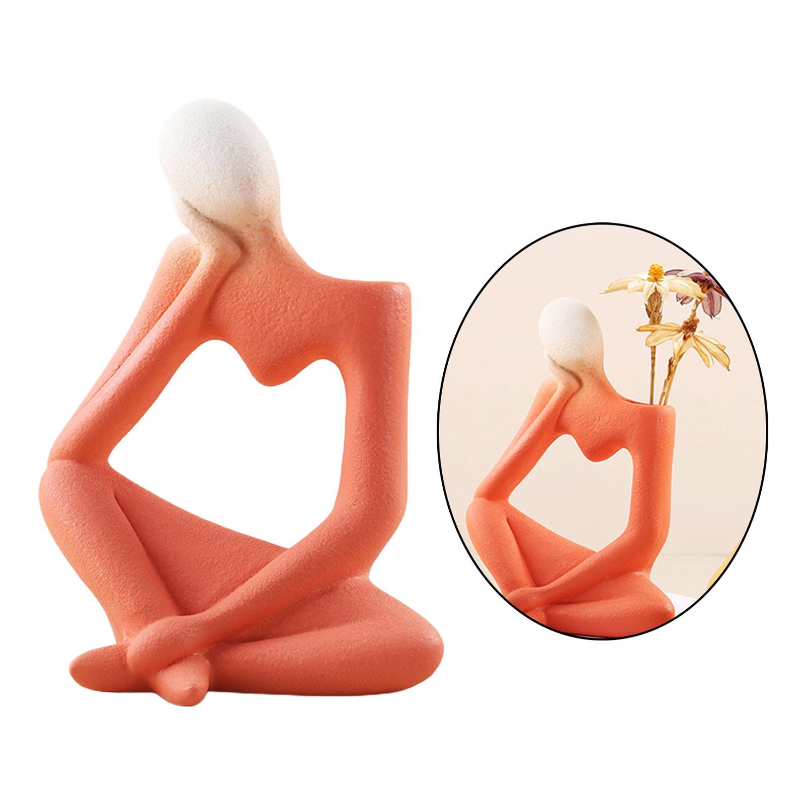 Thinker Sculpture Ceramic Desktop Figurine Vase Home Shelf Statues Red
