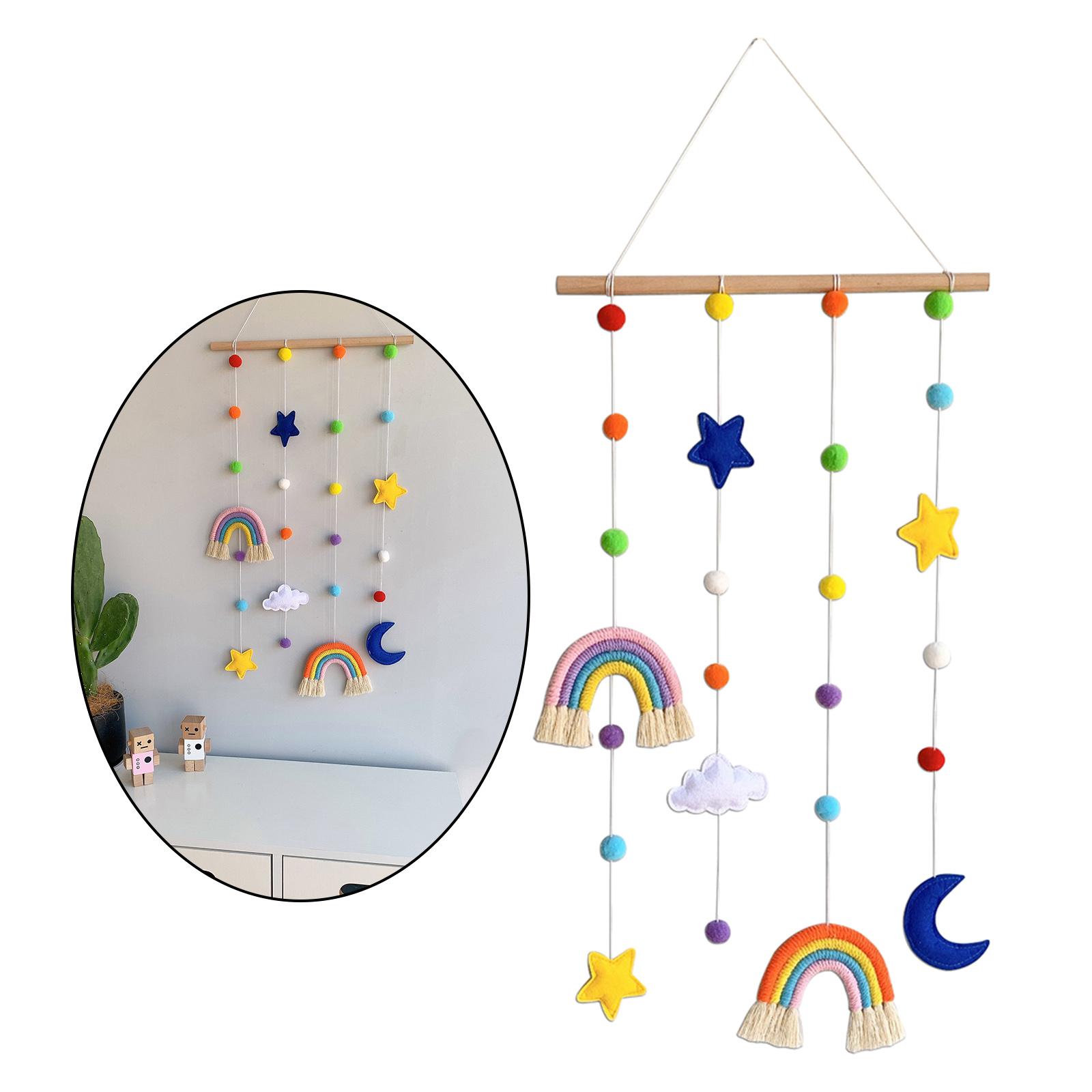 Macrame Rainbow Wall Hanging Room Photo Display Pom Ball String Ornament A