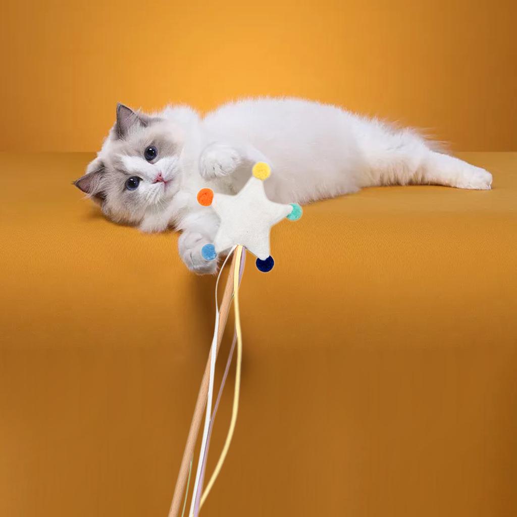 Cat Stick Toys Kitten Pet Interactive Wand Starry Sky Ribbon String Toys Five-pointed Star