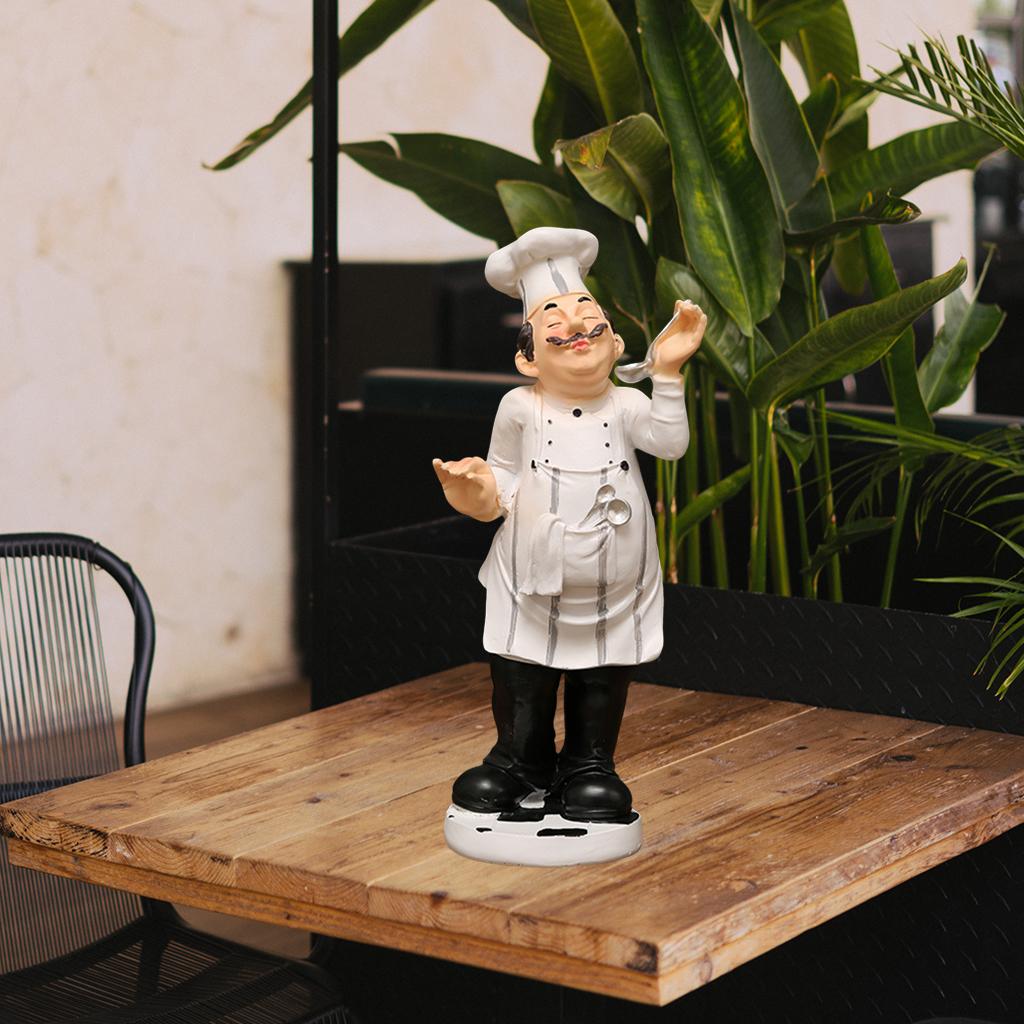 1x Resin Chef Figurine Statue Ornaments Bar Restaurant Kitchen Cafe Decor 10x10x32cm