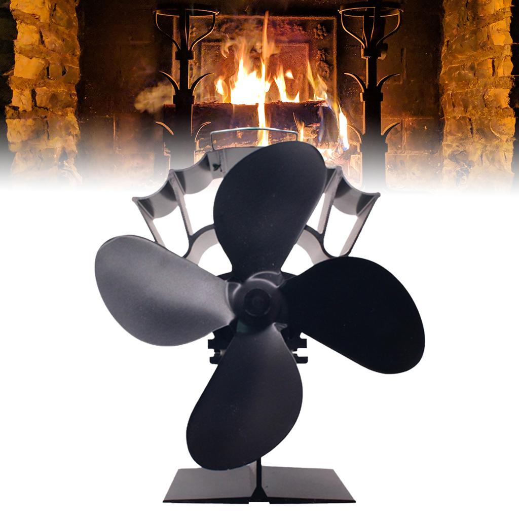 4-Blades Fireplace Fan Stove Fan Heat Powered Eco Log Burner Fuel Saving