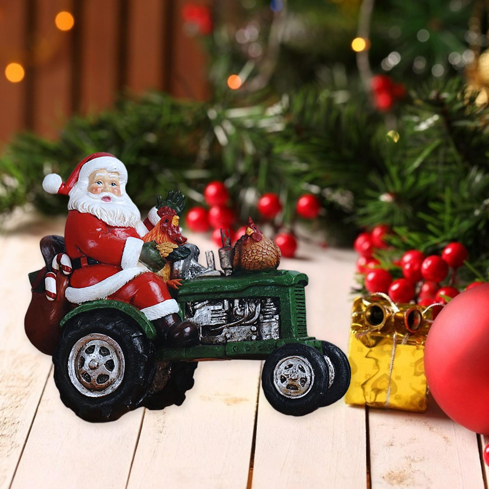 Santa Claus Figurines Christmas Home Resin Ornaments Drive a farm truck