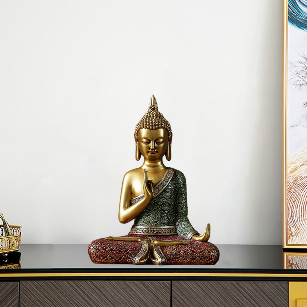 Meditating Buddha Statue Collectibles Sculpture Tabletop Artwork Decor Gift Gold Sit Pose A
