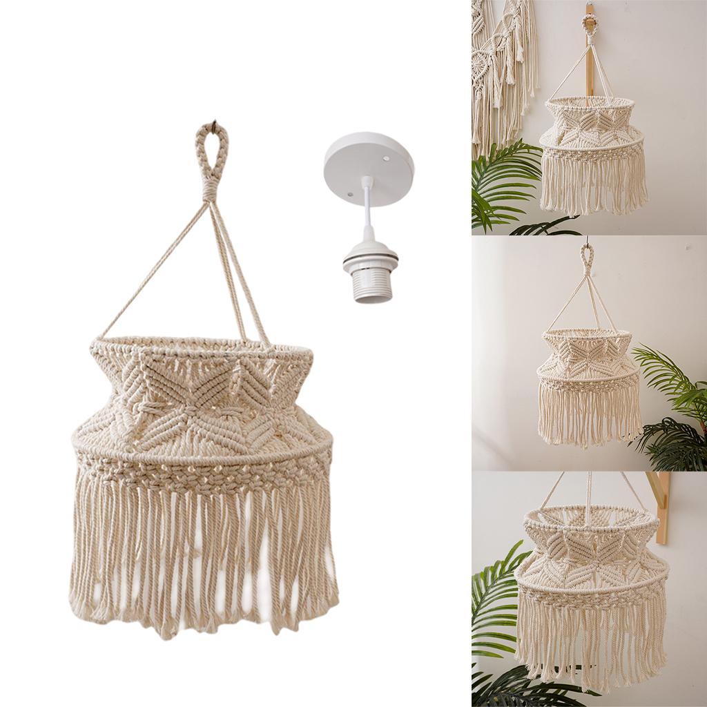 Macrame Woven Lightshade Hanging Lamp Cover Home Decor with Lamp Holder