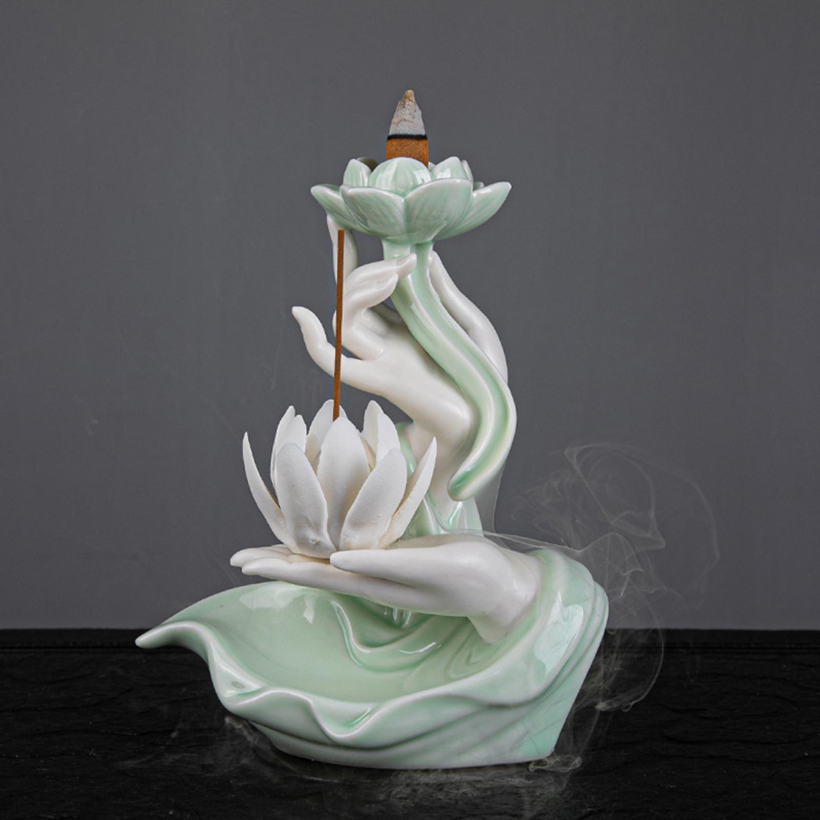 Zisha Ceramics Backflow Incense Burner Holder Cascade Waterfall Room Decor Celadon White lotus