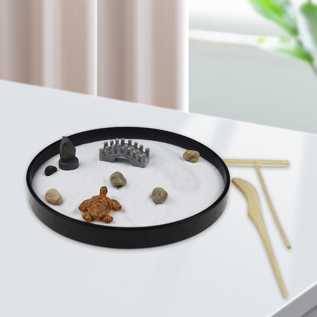 Japanese Zen Garden for Office Desktop Round Sandbox Meditation Gifts