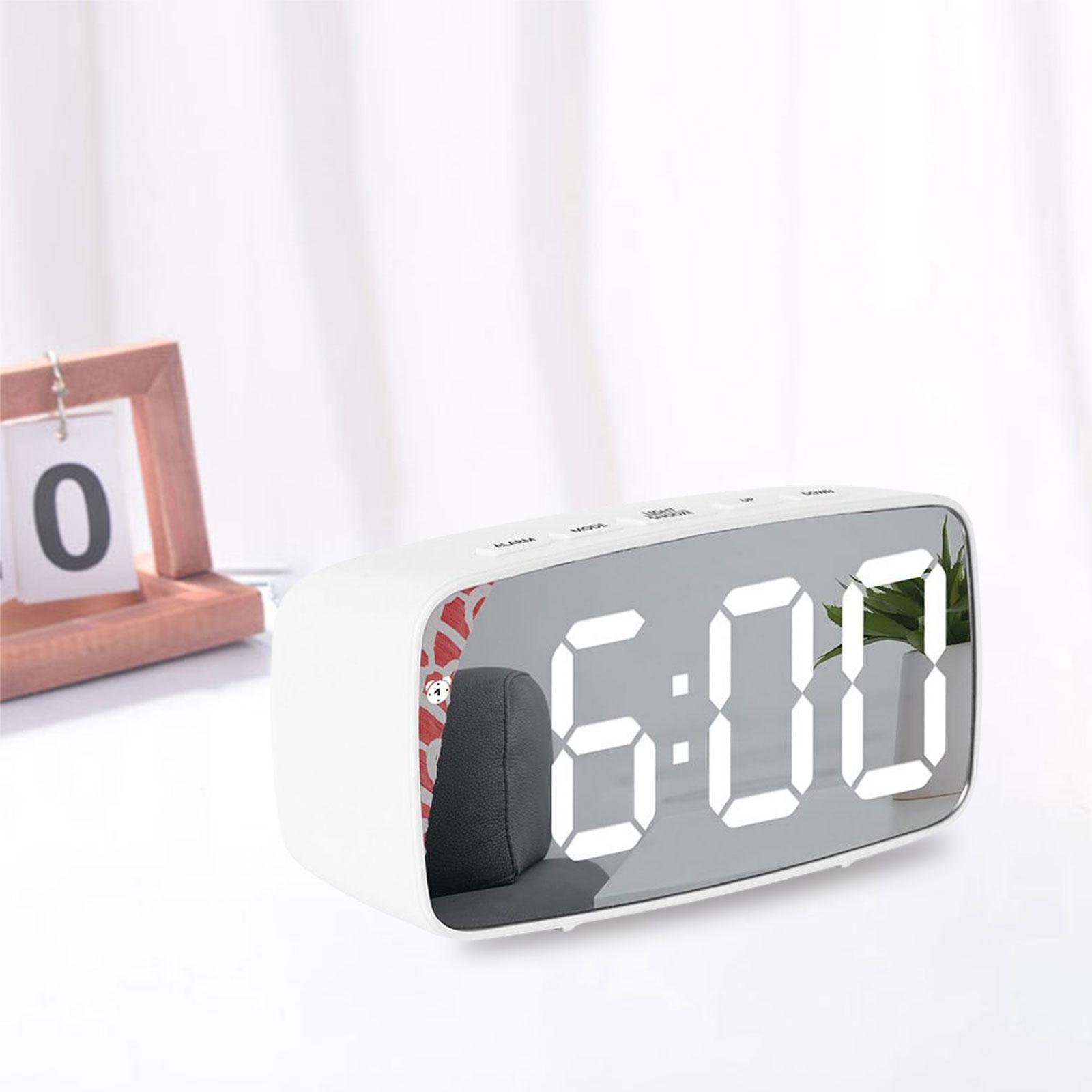Digital LED Alarm Clock Bedroom Mirror Surface Snooze Bedside White Mirror