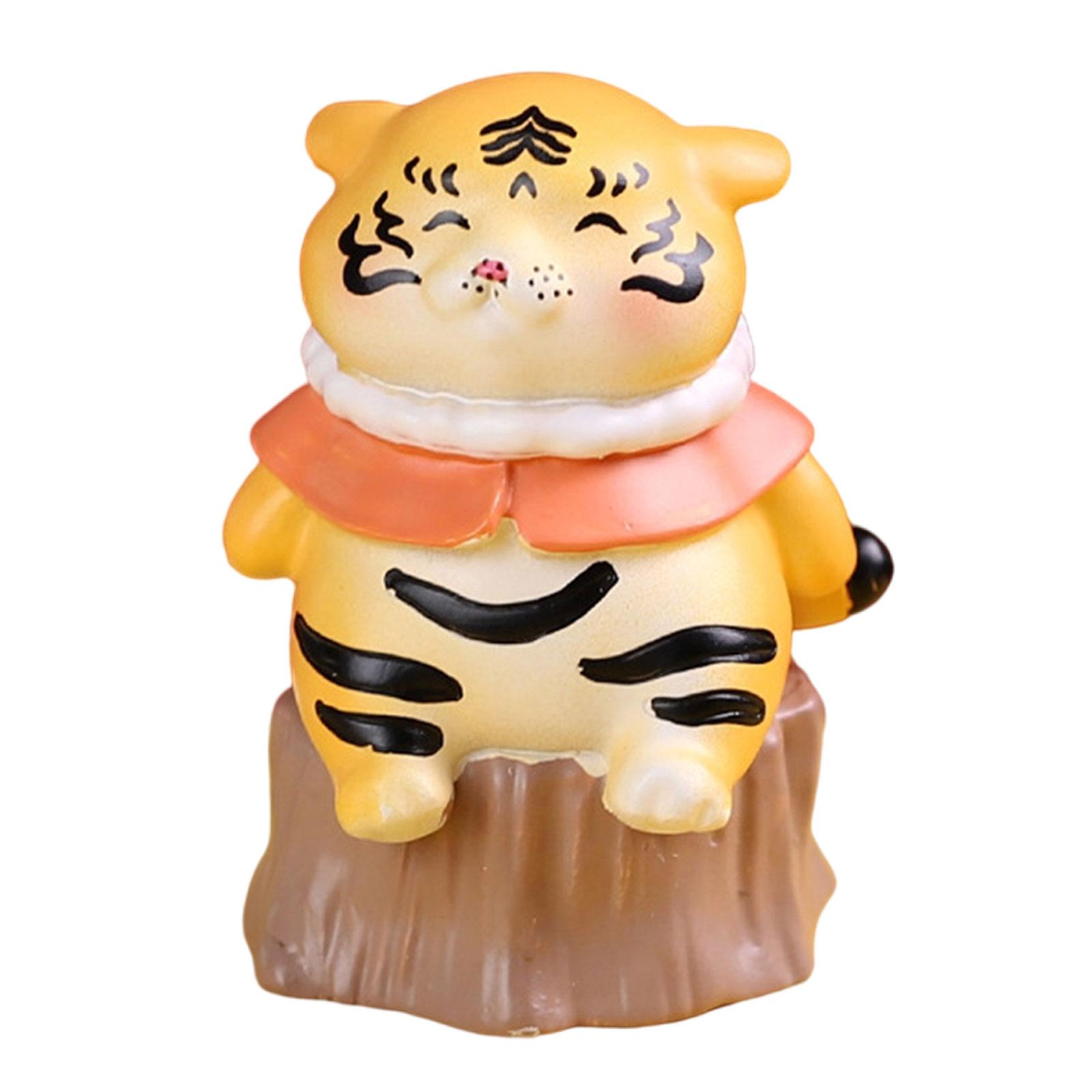 4x Cartoon Small Tiger Figurine Little Figure Model for Office Home