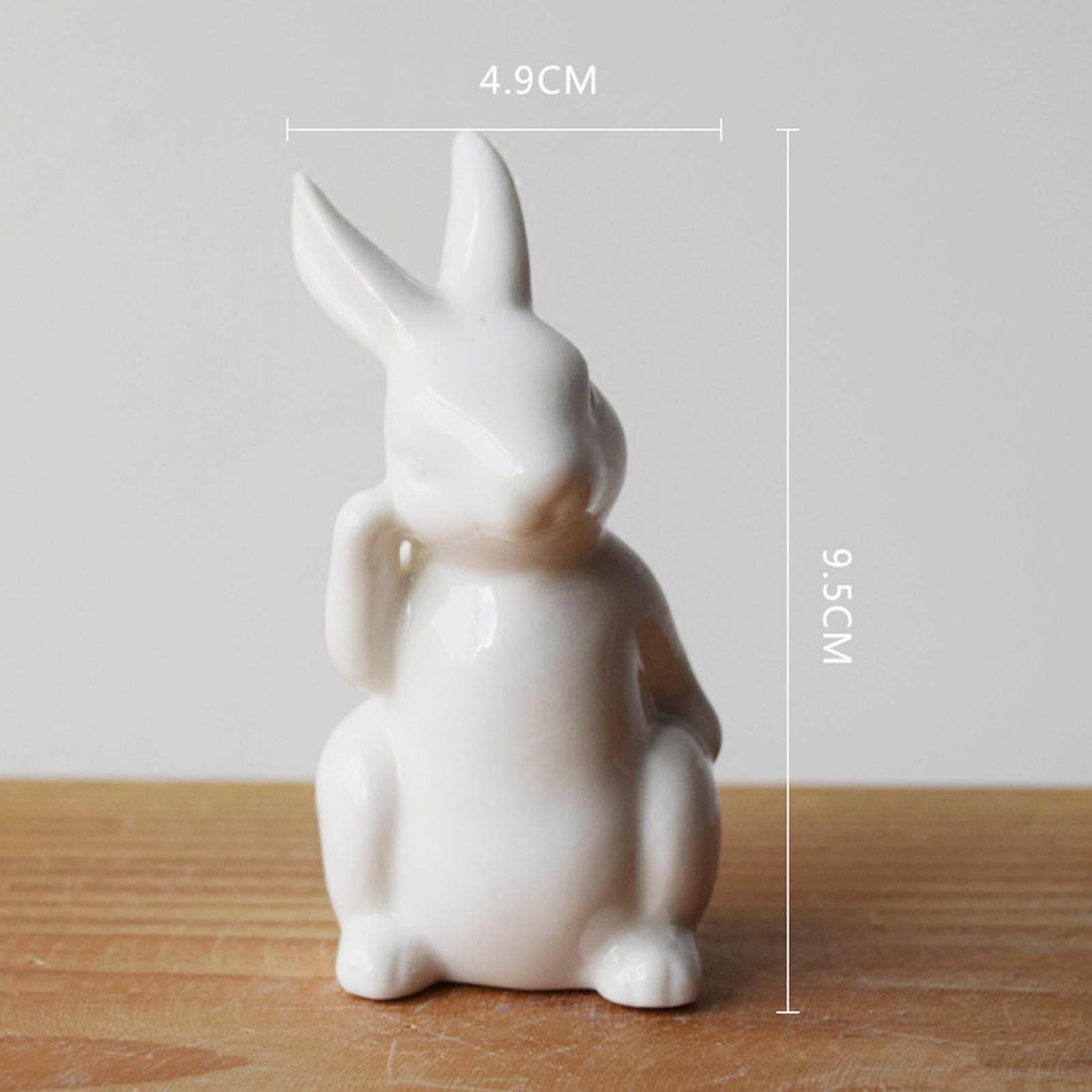 2pcs Modern Ceramic Rabbit Figurine Easter Statue Home Decor 