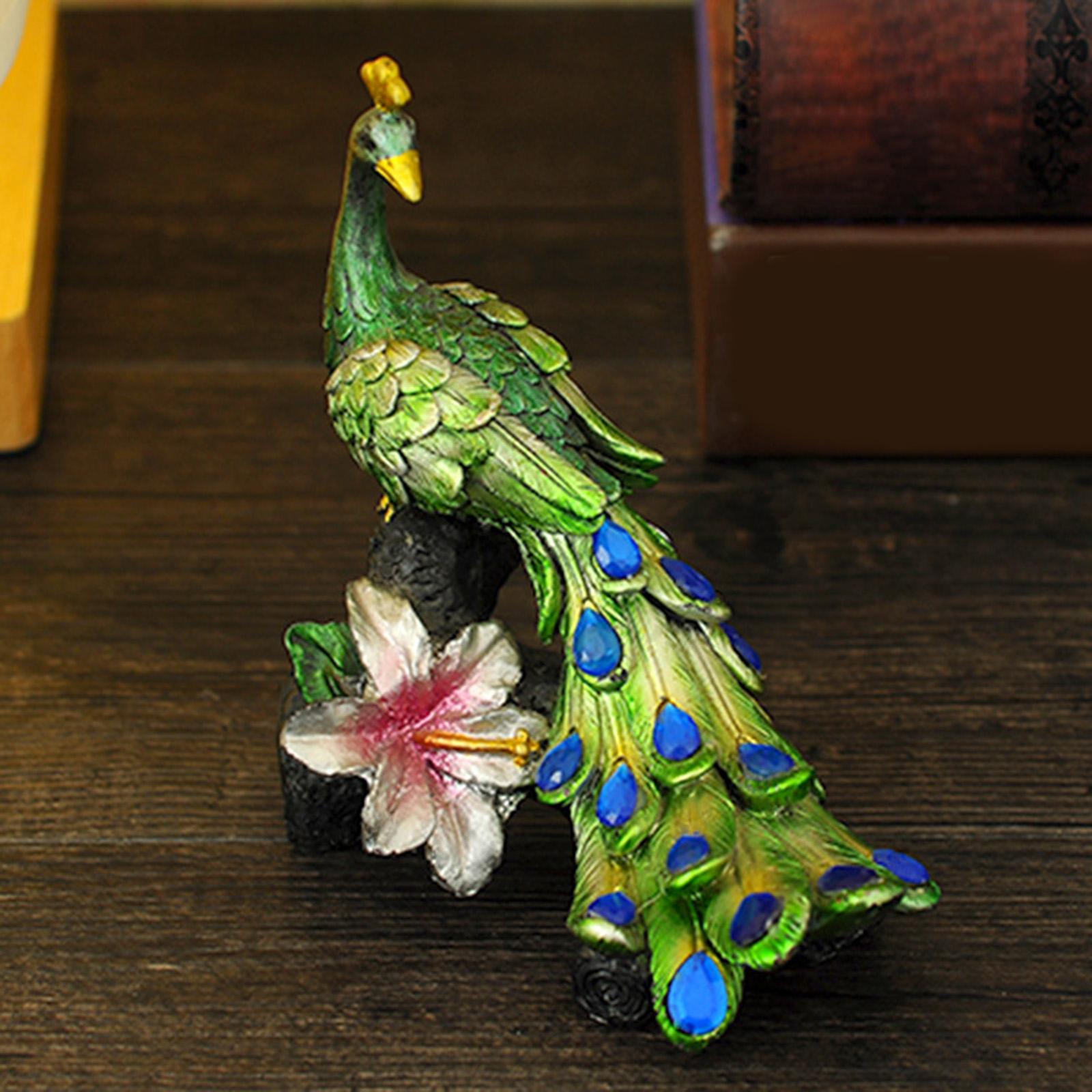Peacock Figurine Crystal Miniature Statue for Office Decoration Collectible