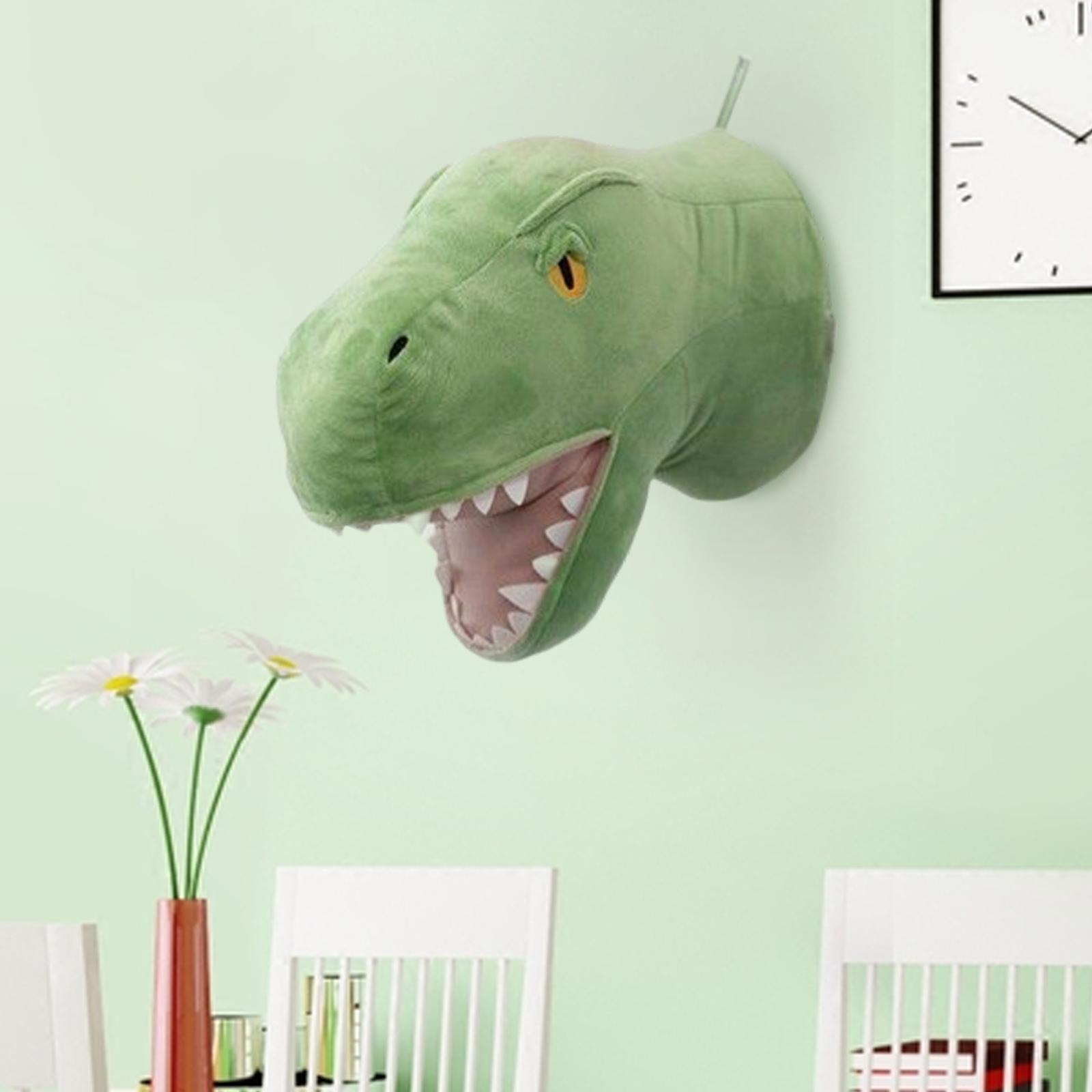 Dinosaur Head Wall Hanging Mount Pendent for Nursery Room W/ Hanging Rope Green