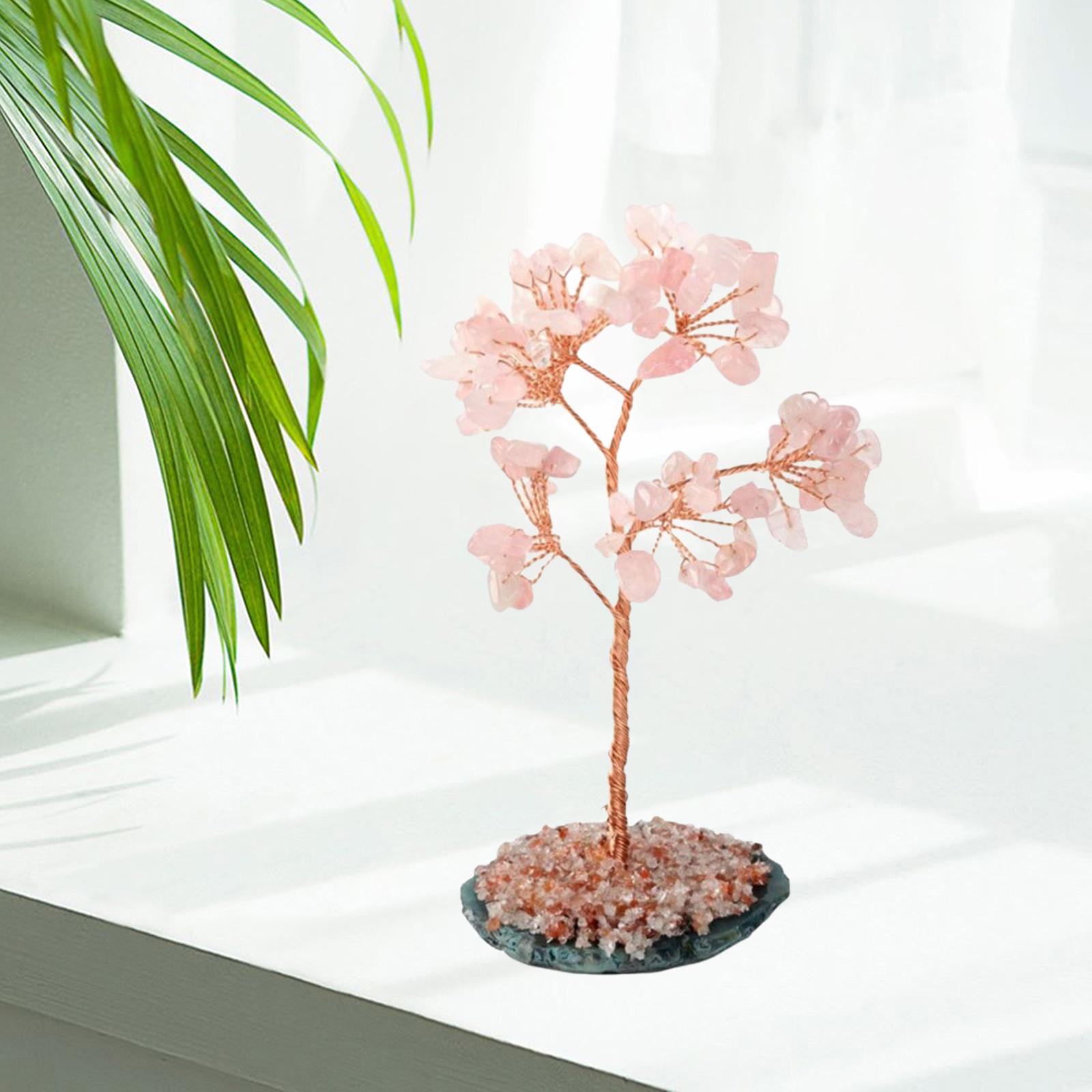 Crystal Money Tree Feng Shui Natural Quartz Gem Stone Tree Rose Quartz